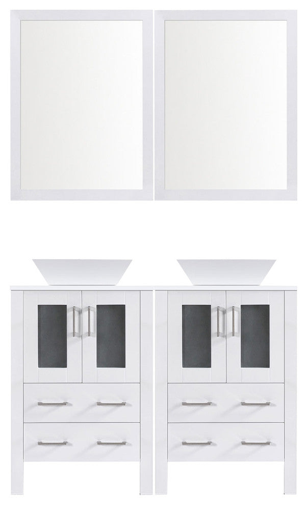 Modern Bathroom Vanity Set With Mirror and Sink, White, 60"