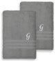 Denzi Bath Towels With Monogrammed Letter, Set of 2, G
