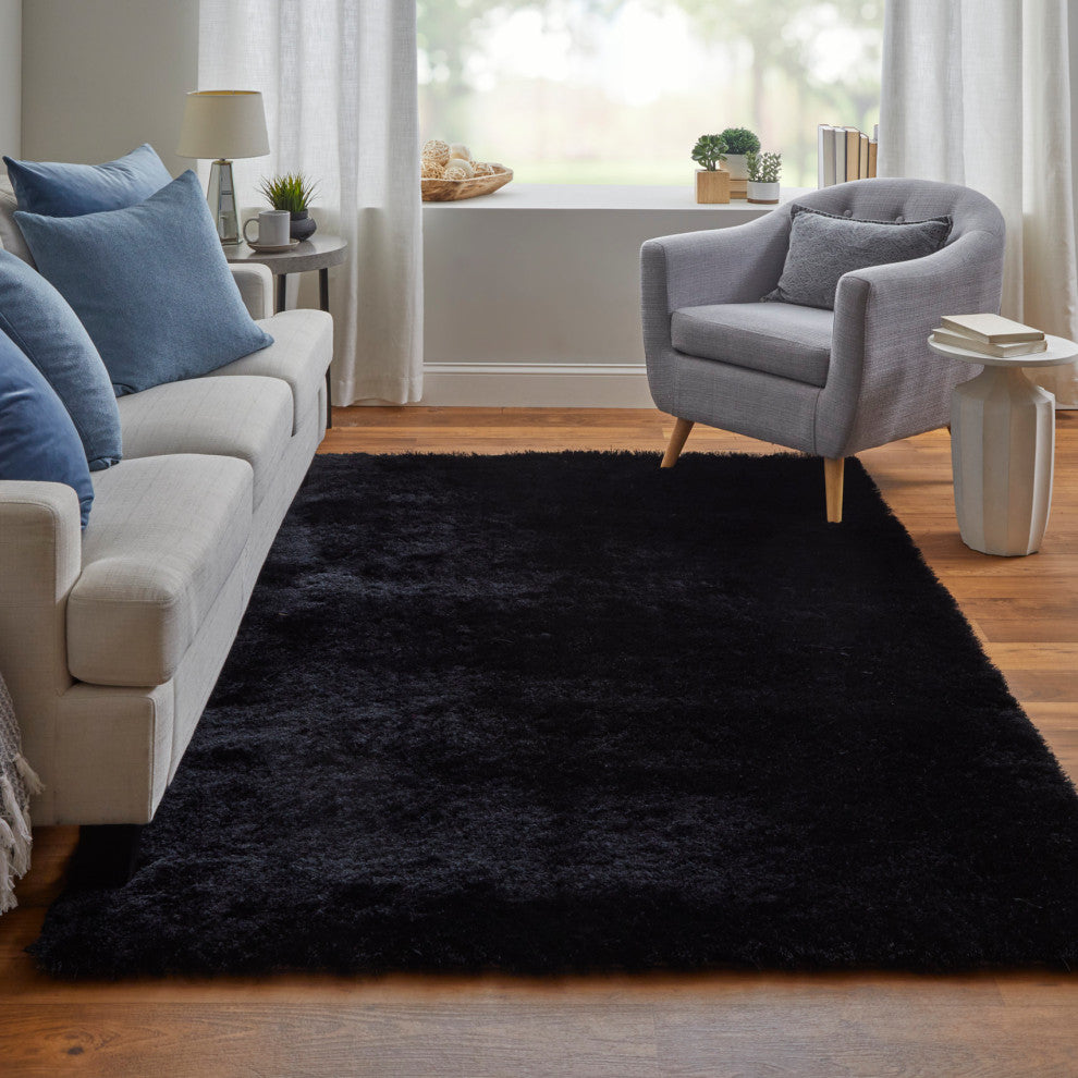 Weave & Wander Armada Plush Shag Rug, Black, 2'x3'4"