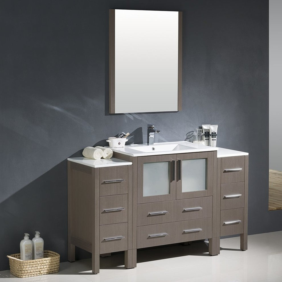 Torino 54" Gray Oak Modern Bathroom Vanity With 2 Side Cabinets, FFT1040CH