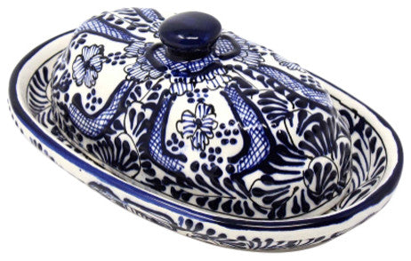 Encantada Handmade Butter Dish, Blue Flower