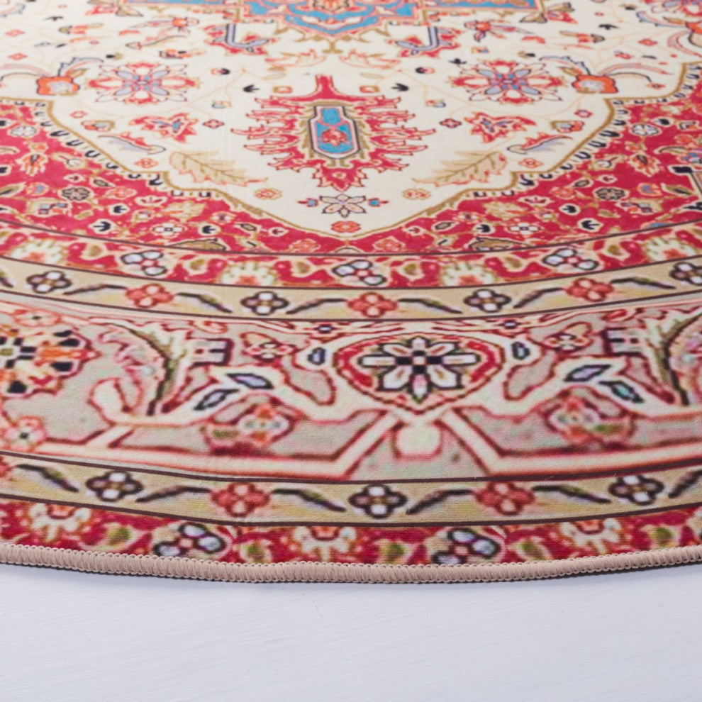 Safavieh Couture Tucson Collection, TSN107 Machine Washable Rug, Red / Beige, 6' Round