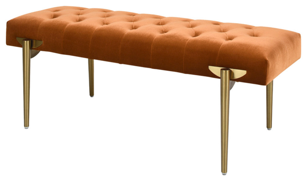 Aria 49" Upholstered Tufted Gold Accent Entryway Bench, Burnt Orange Performance Velvet