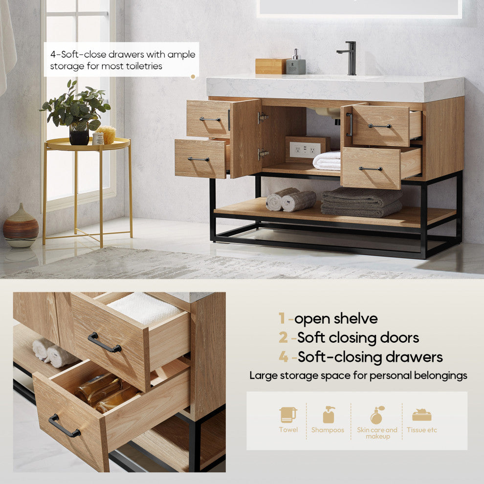 Alistair Vanity, North American Oak, Matte Black Hardware, 48", With Mirror