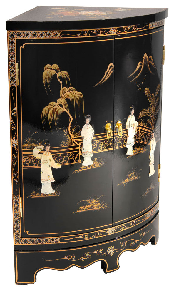 Black Lacquer Round Corner Cabinet Royal Ladies