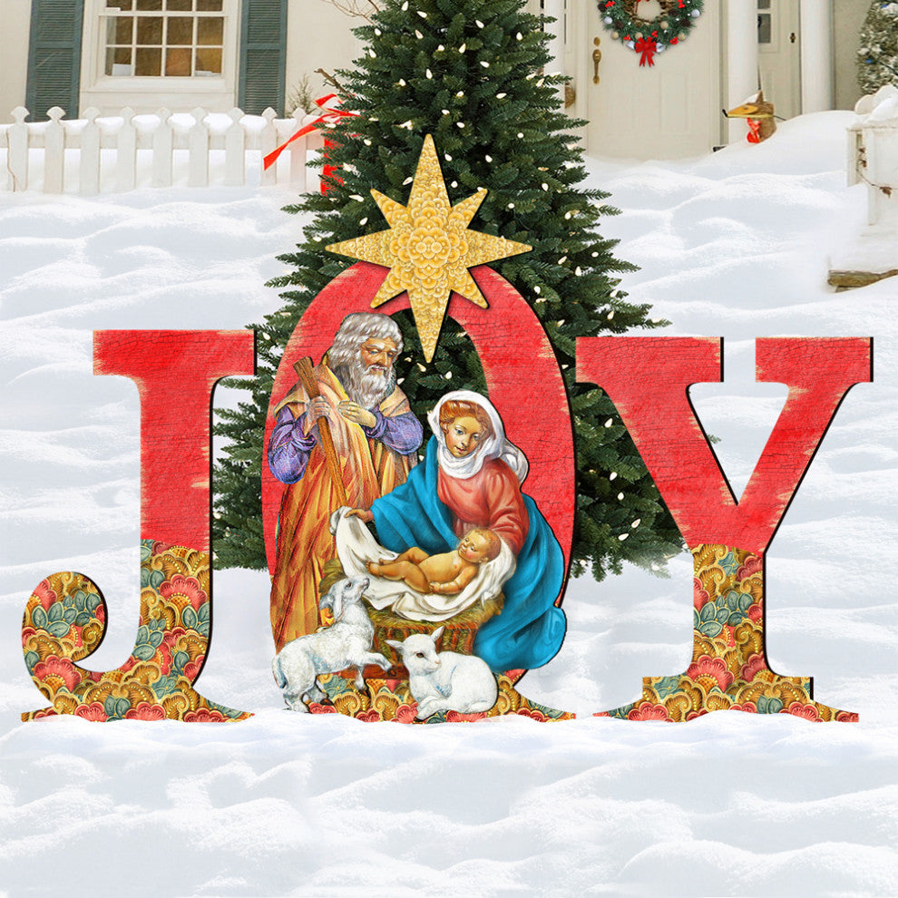 Joy Nativity Wooden Outdoor Decor
