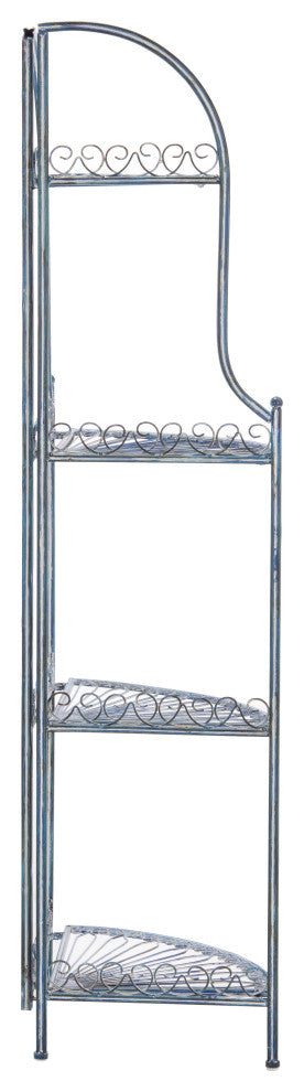 Safavieh Abarrane Wrought Iron 4-Tier Outdoor Corner Shelf Antique Blue
