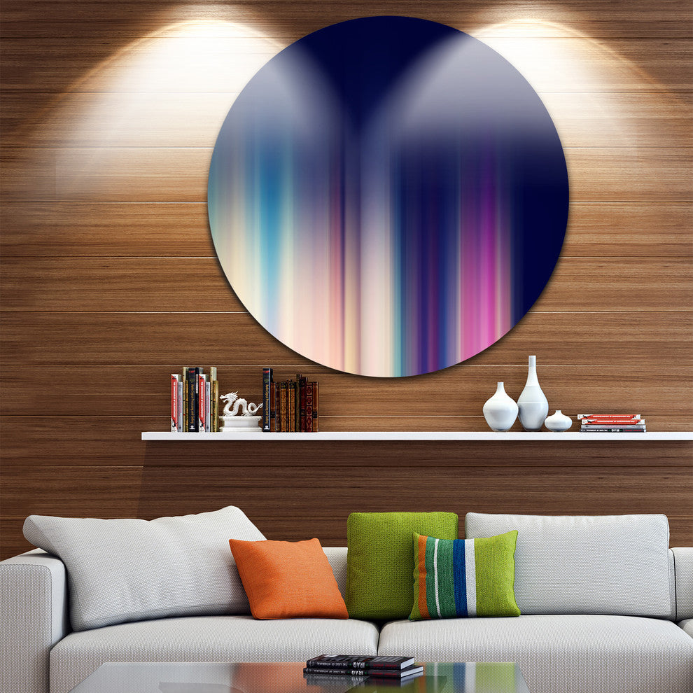 Neon Blue Abstract Lines, Abstract Digital Art Round Metal Artwork, 11"