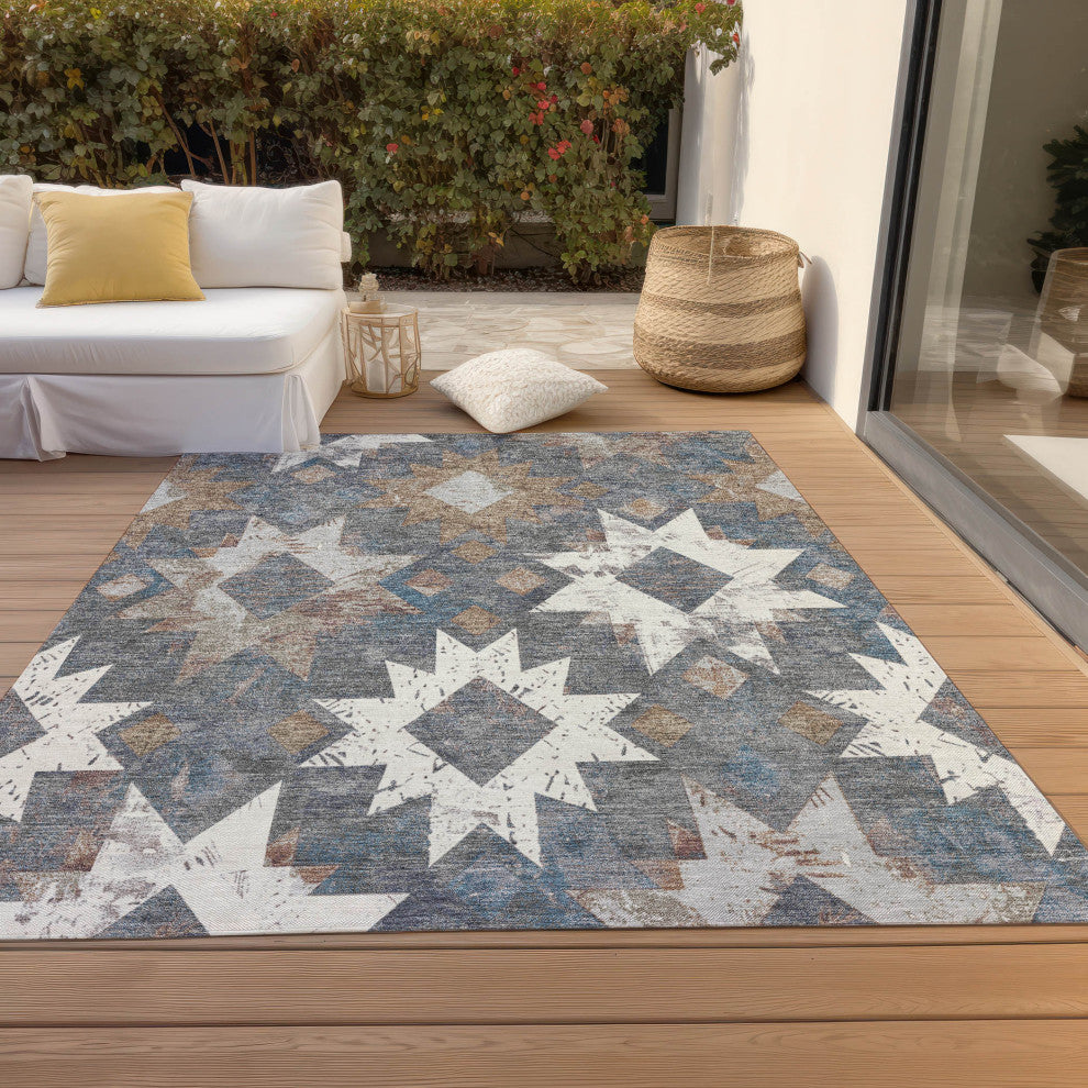 Machine Washable Indoor/Outdoor Chantille ACN1879 Gray 10' x 14' Rug