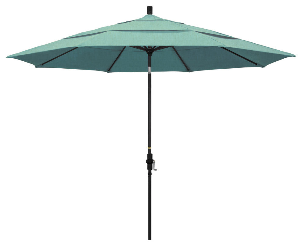 11' Stone Black Collar Tilt Crank Aluminum Umbrella, Sunbrella, Spectrum Mist