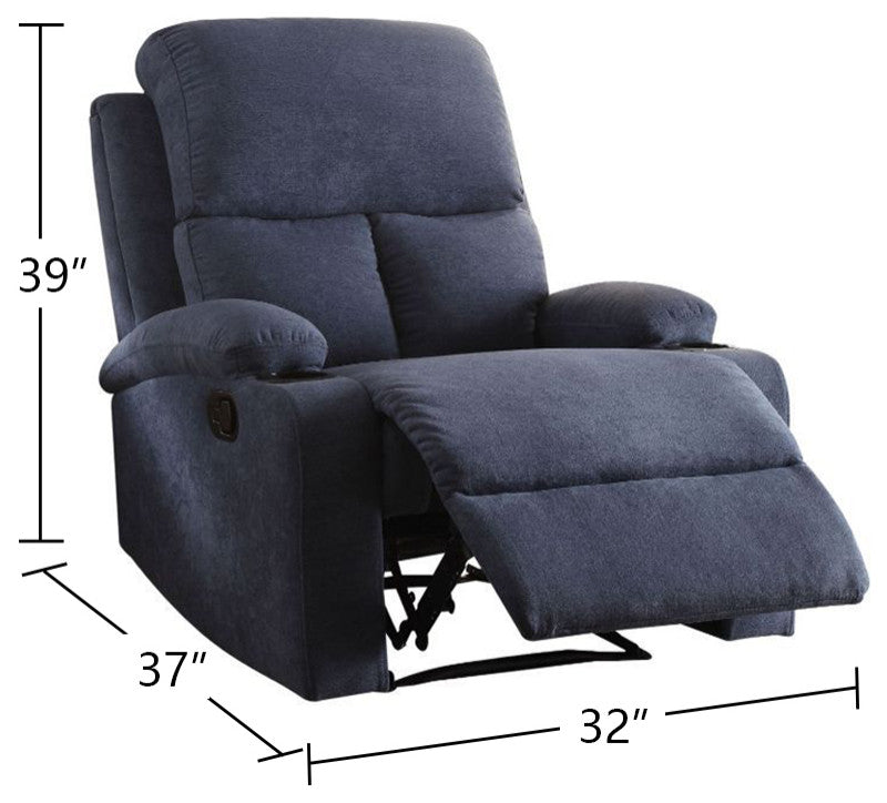 Velvet Upholstered Motion Recliner, Blue Finish