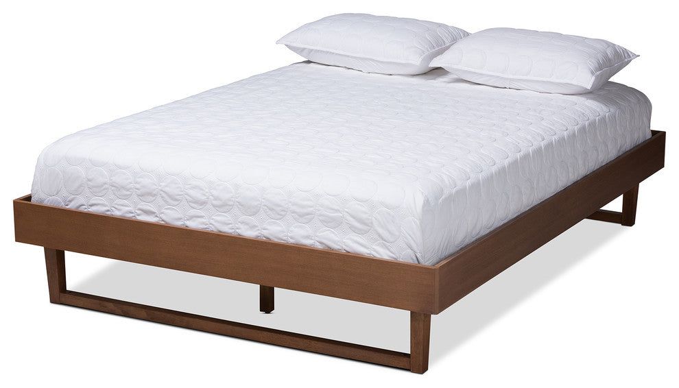Tristin Mid-Century Modern Walnut Brown Wood Queen Platform Bed Frame