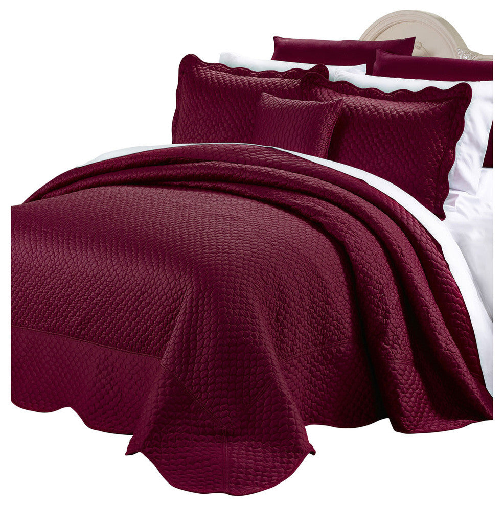 Matte Satin Quilted 4 Piece Bedspread Set, Burgundy, Queen