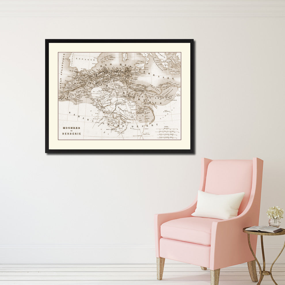 North Africa Barbary Coast Vintage Sepia Map Canvas Print, 28"x37"