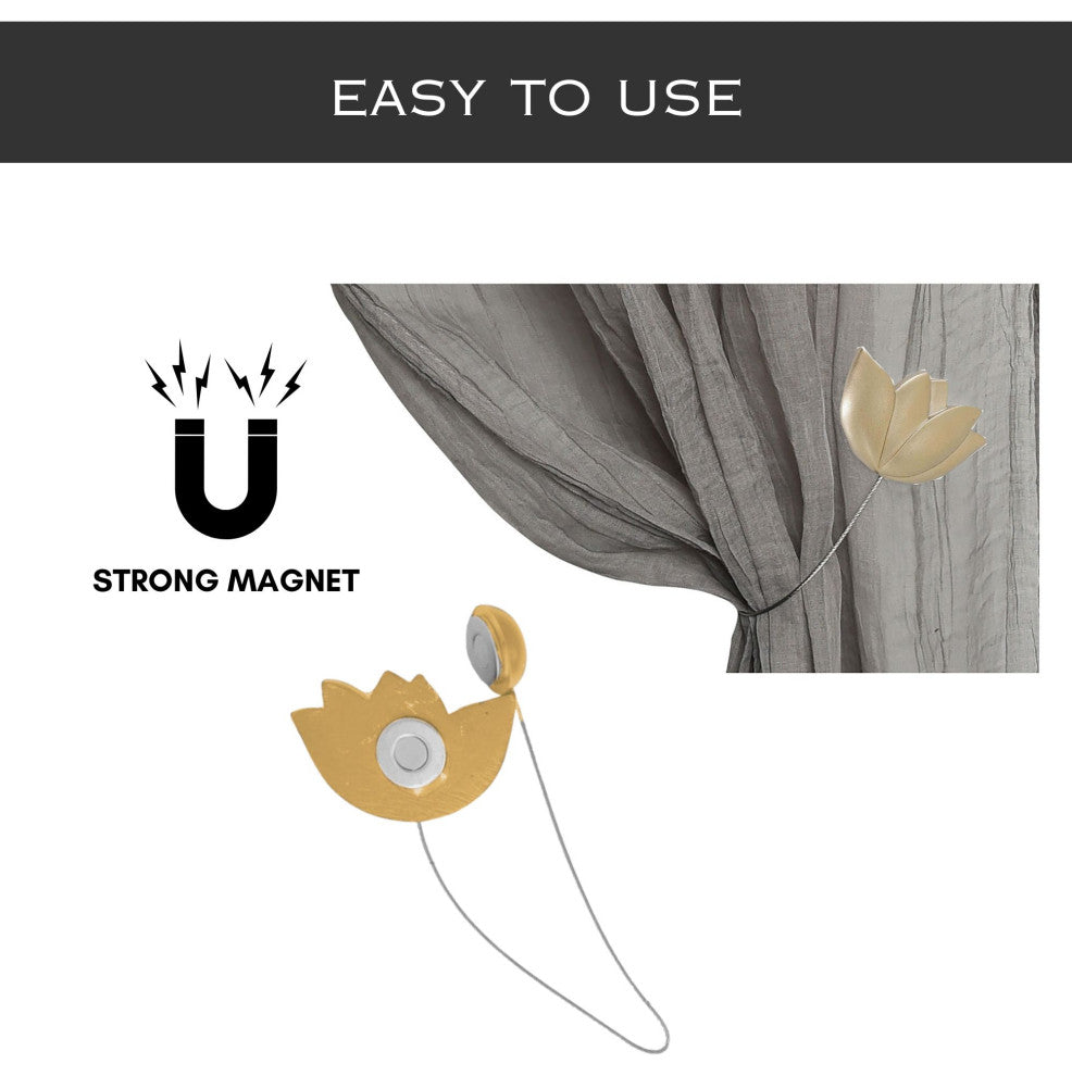 Magnetic Tulip Curtain Tieback "“ Elegant Resin Design with Strong Magnet, Gold, Pack of 1