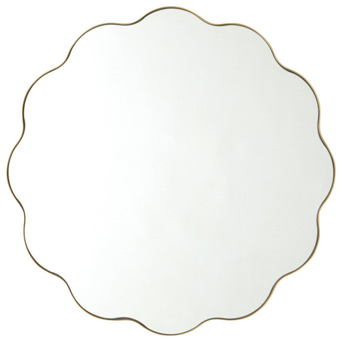 Scalloped Round Mirror With Gold Metal Frame