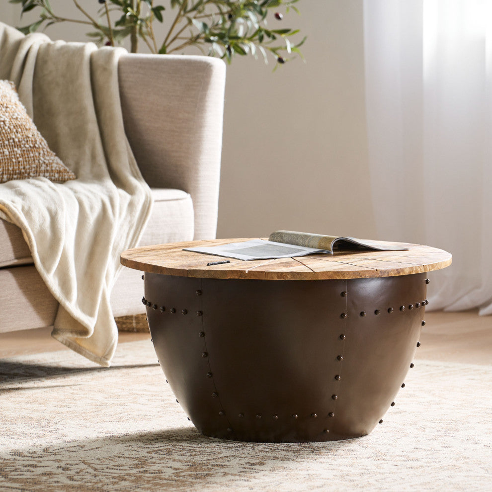 Parquet Handcrafted Modern Industrial Mango Wood and Iron Coffee Table