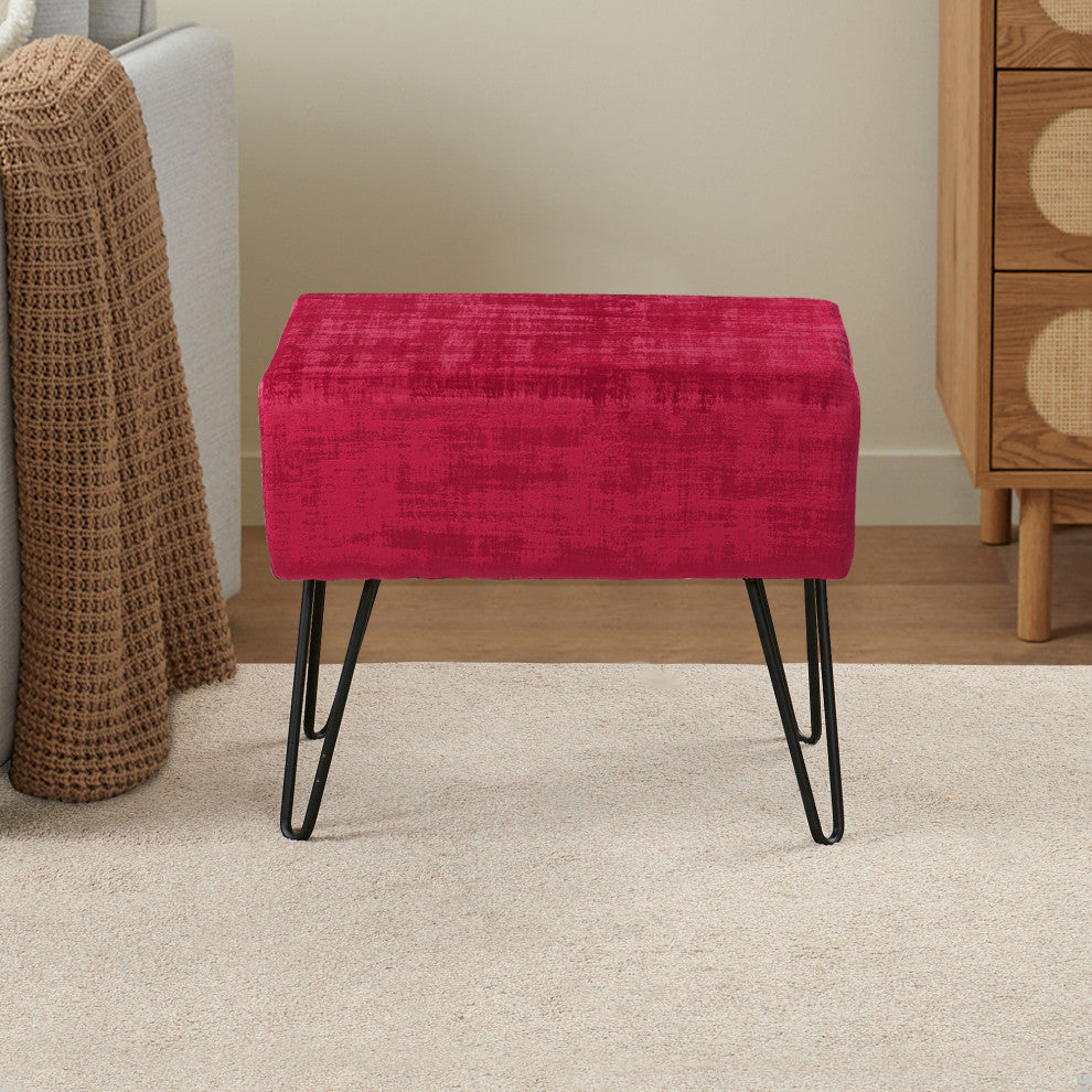 Textured Velvet Ottoman, Tango Red