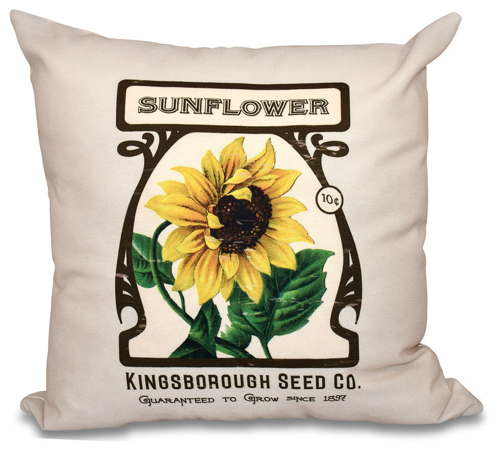 Sunflower, Floral Print Pillow, Cream (Ivory), 20"x20"