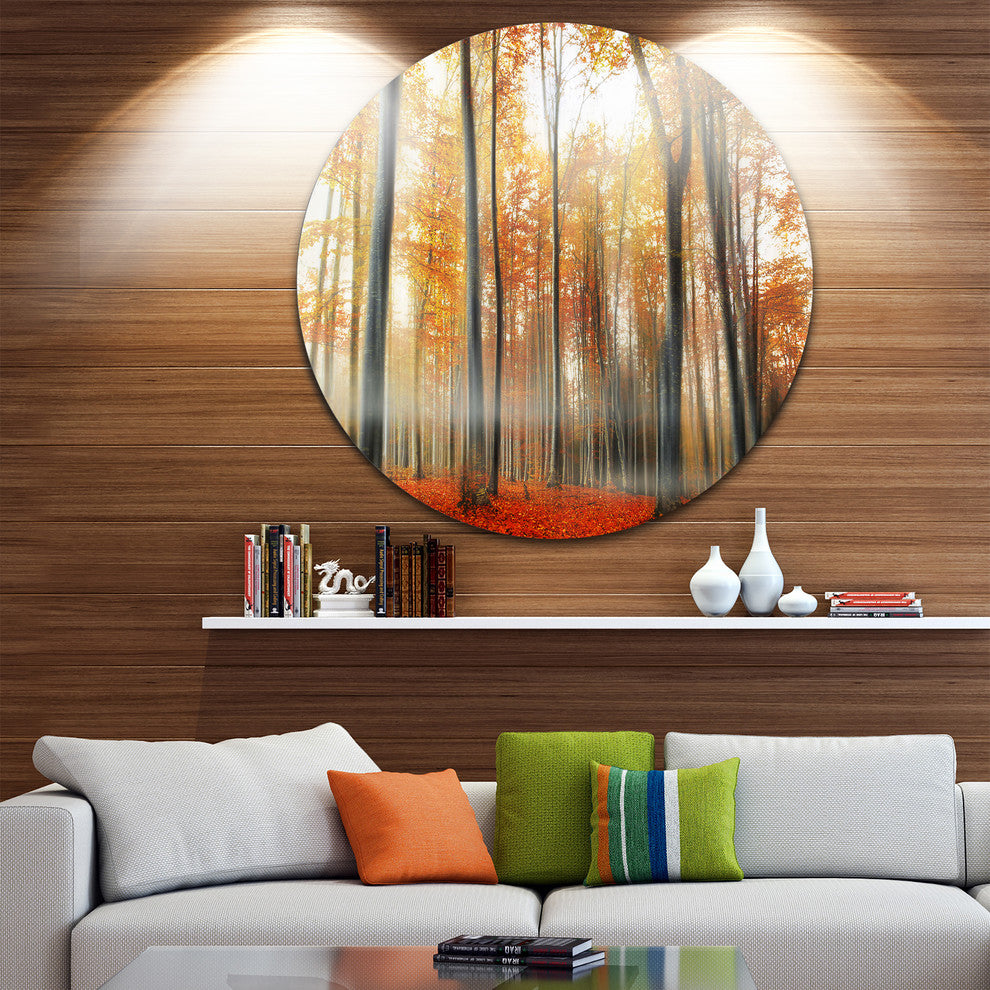 Red And Yellow Leaves In Fall, Landscape Photo Disc Metal Wall Art, 11"