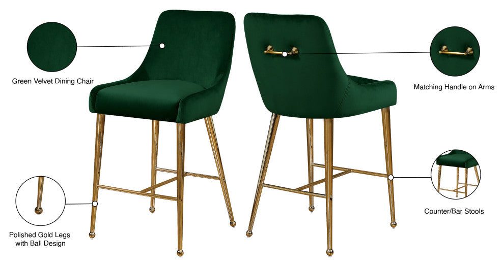 Owen Velvet Upholstered Stool (Set of 2), Green
