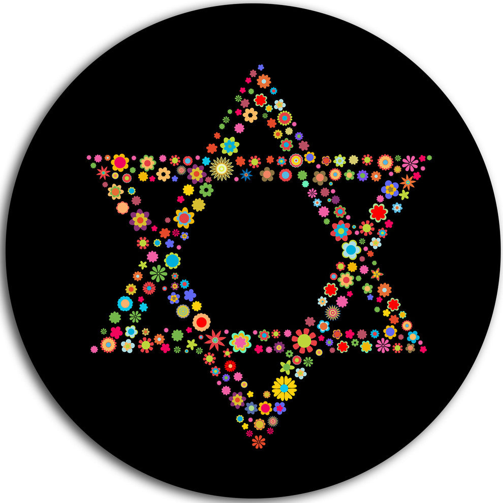 Star Of David Shape, Modern Digital Art Round Wall Art, 11"