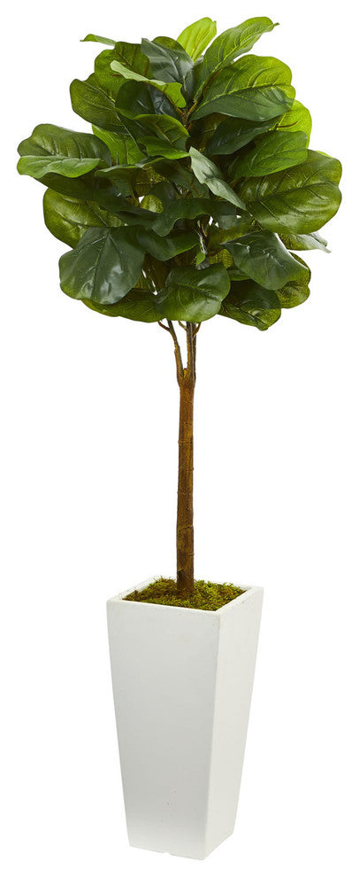 4' Fiddle Leaf Artificial Tree, White Tower Planter