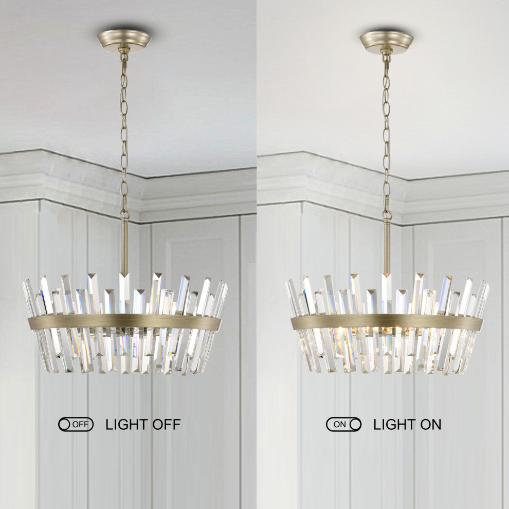 Eva 6-Light Glam Crystal Glass Prism Round Chandelier, Brushed Silver-Ish Champagne