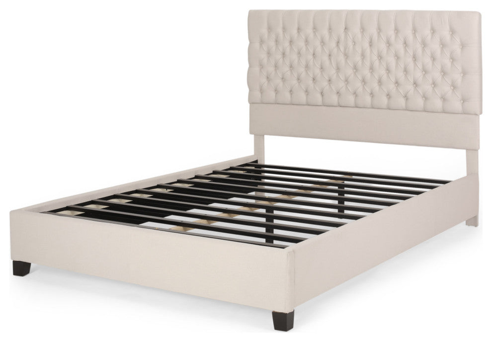 GDF Studio Cumulus Fully Upholstered Fabric Queen Bed Set, Ivory