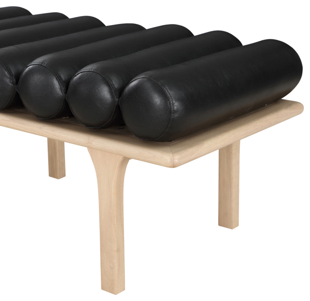 Landon Faux Leather Bench, Black, Natural Oak Finish