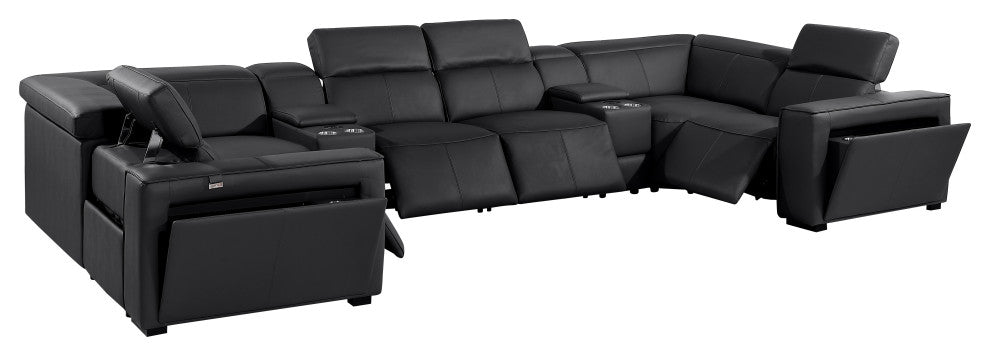 Niccolo Italian Leather 8-Piece U-Shaped 4 Power Reclining Sectional, Black