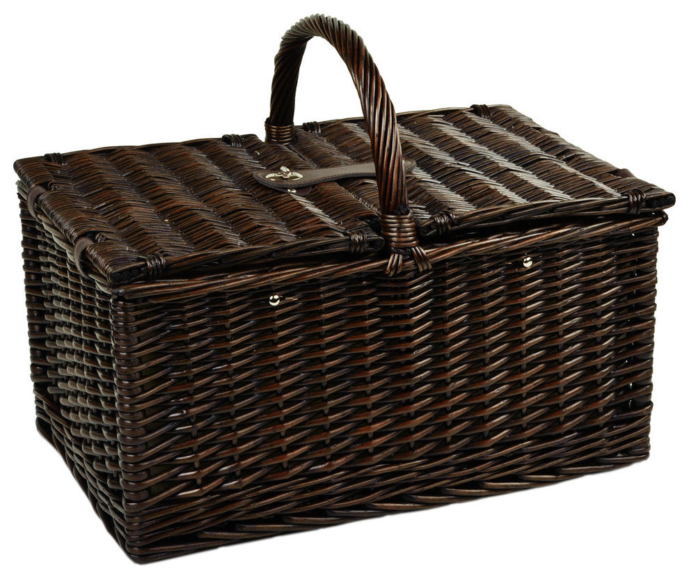 Surrey Picnic Basket For Two, Brown Wicker and London Plaid