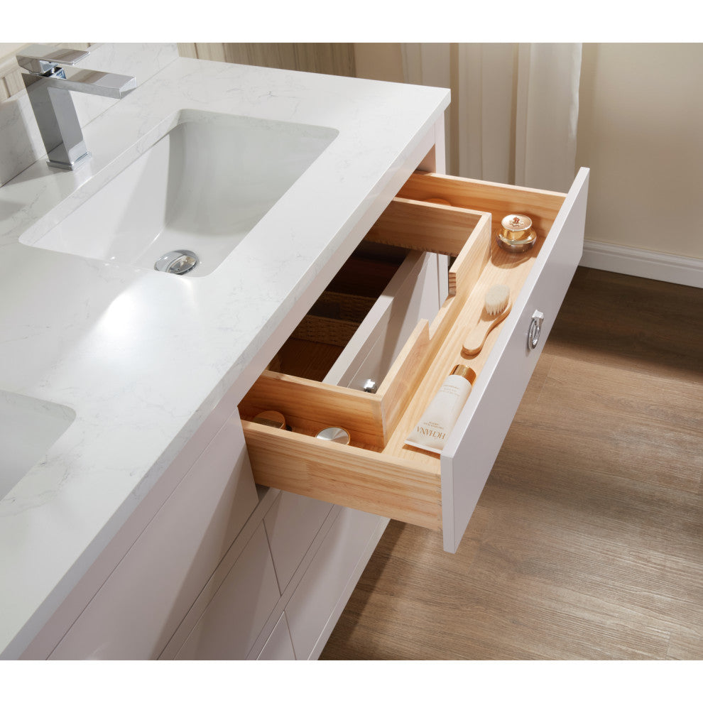 Vanity With Mirror, Sconce and Faucet Included, Dreamy White, 60"