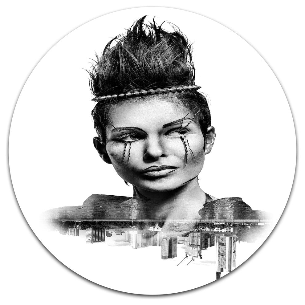 Double Exposure Woman With Hair, Portrait Round Wall Art, 36"