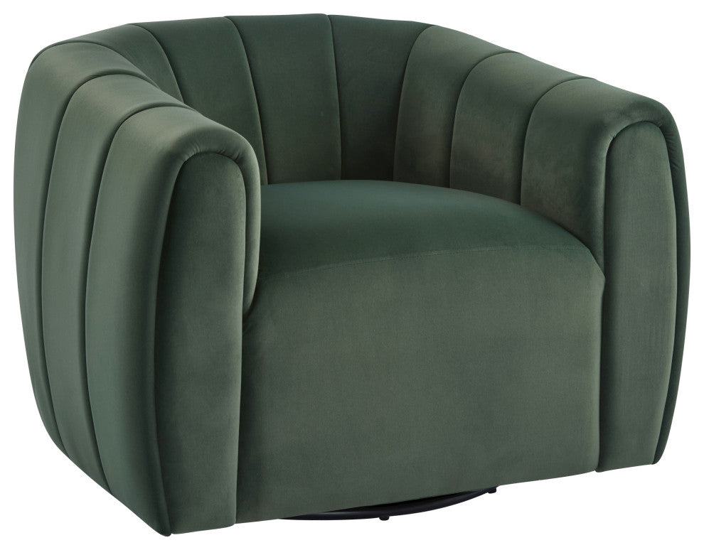 GDF Studio 360° Modern Swivel Club Chair, Metal Base, Velvet/Olive Green