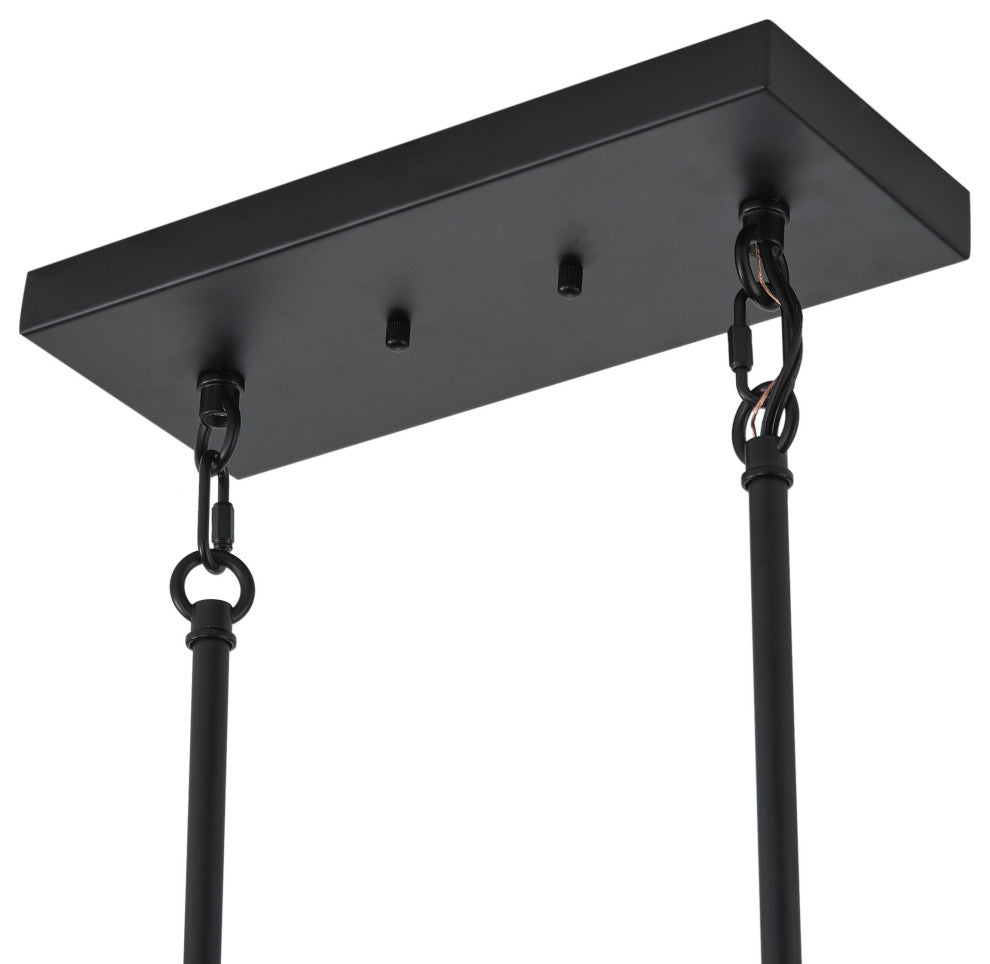Farmhouse Matte Black 5-Light Rectangle Glass Chandelier for Kitchen Island