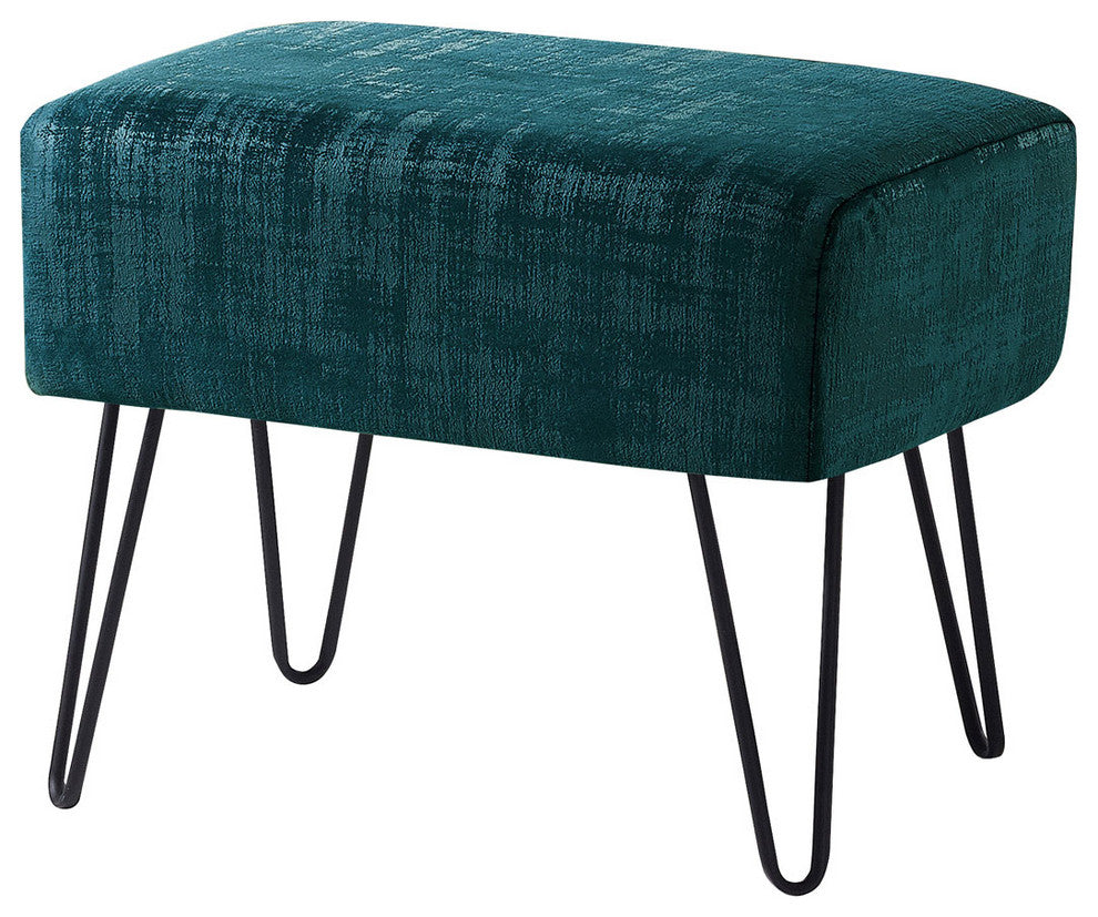 Textured Velvet Ottoman, Deep Teal