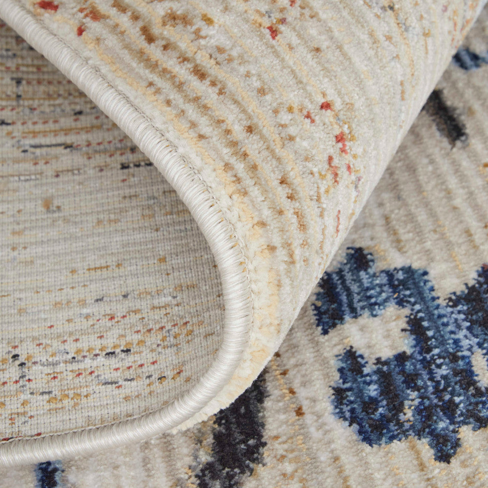 Maxin R39NW Modern/Industrial/Industrial Runner, Ivory/Blue, 2'6"x7'3"
