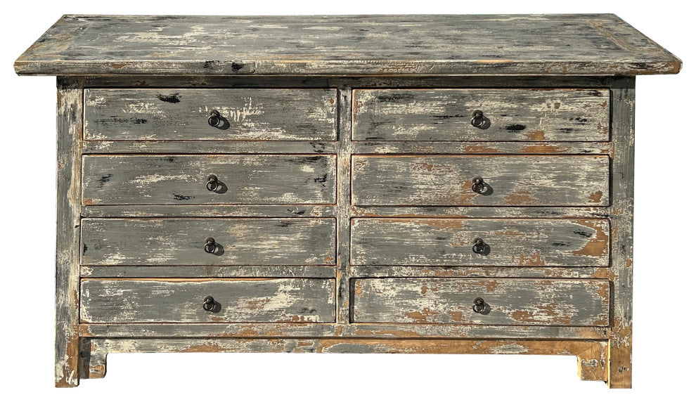 Distressed Gray Slope Side 8 Drawers Credenza Sideboard Console Cabinet Hws4417