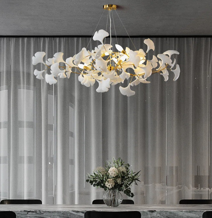 Ceramic Ginkgo Leaf Tree Branch Chandelier Lighting, L48"