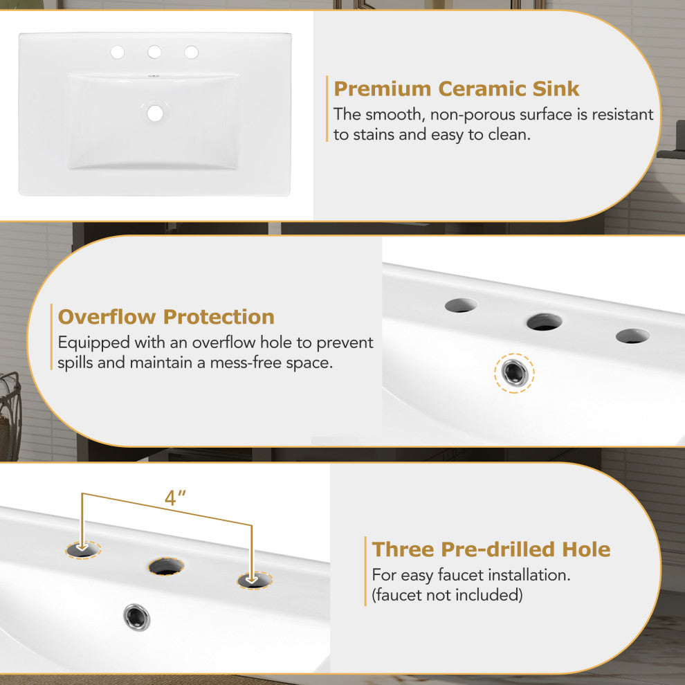 30" Freestanding Bath Vanity Set, Integrated Ceramic Sink, Black, 30 Inches