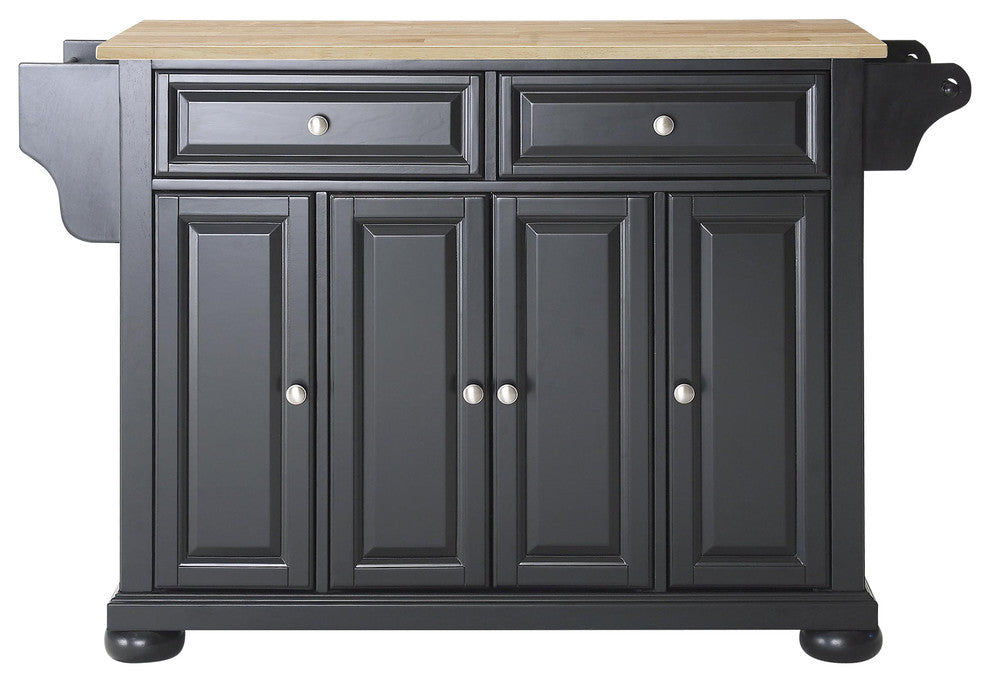Crosley Furniture Alexandria Natural Wood Top Kitchen Island in Black