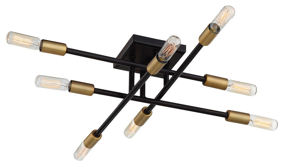 8-Light Semi-Flush Mount, Bronze and Brass