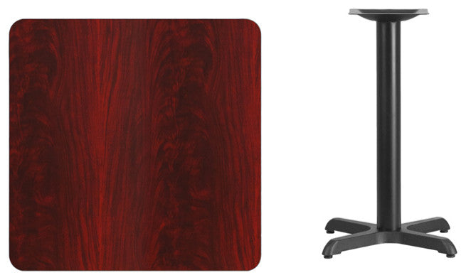 30'' Square Mahogany Laminate Table Top with 22'' x 22'' Table Height Base