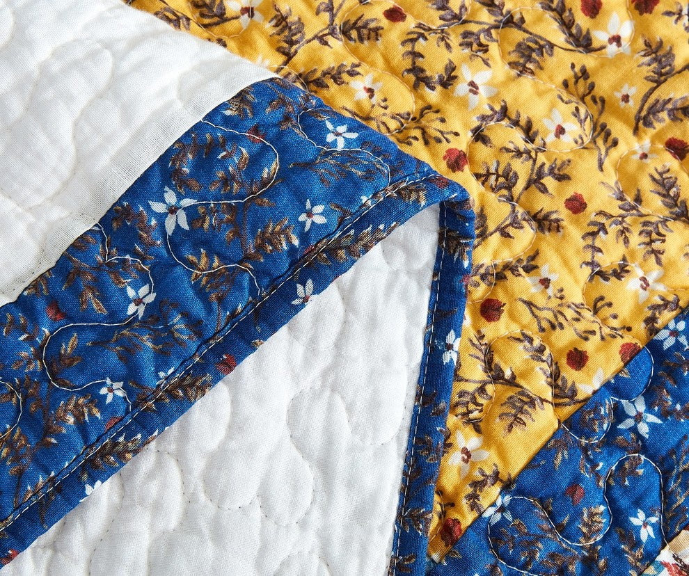Tache Prairie Sunset Floral Farmhouse Cotton Patchwork Reversible Quilt Set, Cal