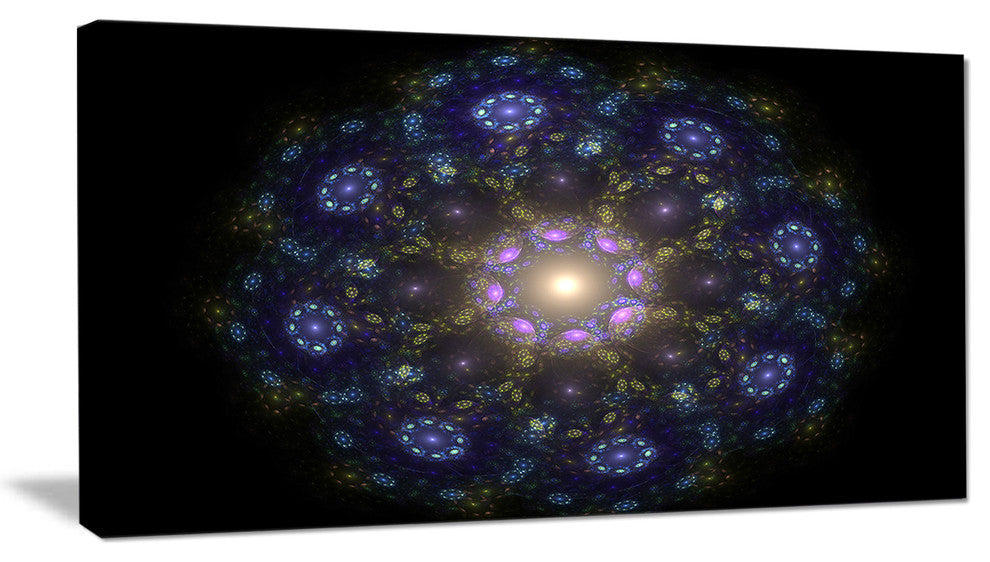 "Blue Abstract Fractal Mandala Flower" Floral Wall Art Canvas, 32"x16"