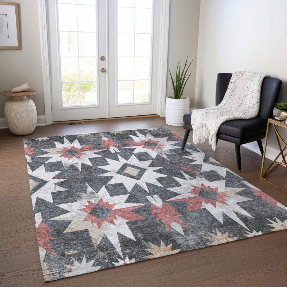 Machine Washable Indoor/Outdoor Chantille ACN1893 Black 5' x 7'6" Rug