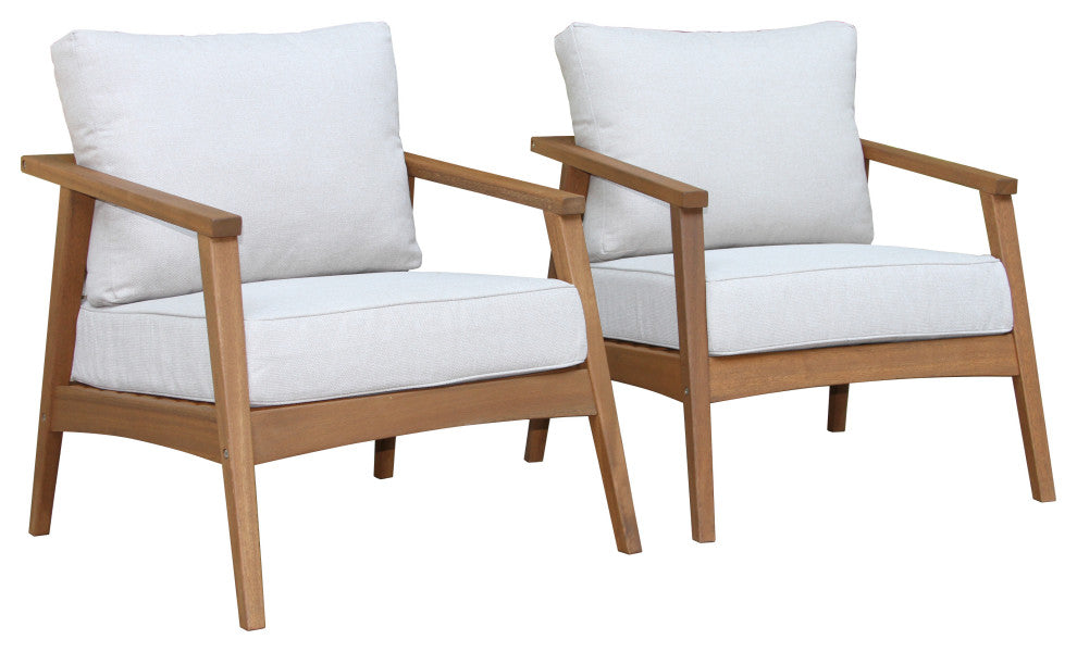 Modern Eucalyptus Armchairs With Olefin Cushions, Set of 2