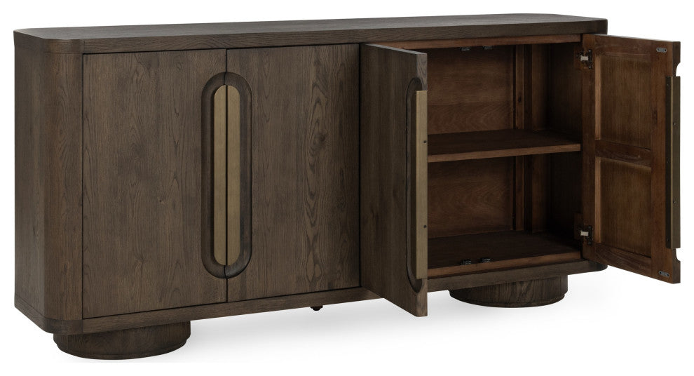 Tiber 74" Oak Veneer Buffet Sideboard, Toasted Brown