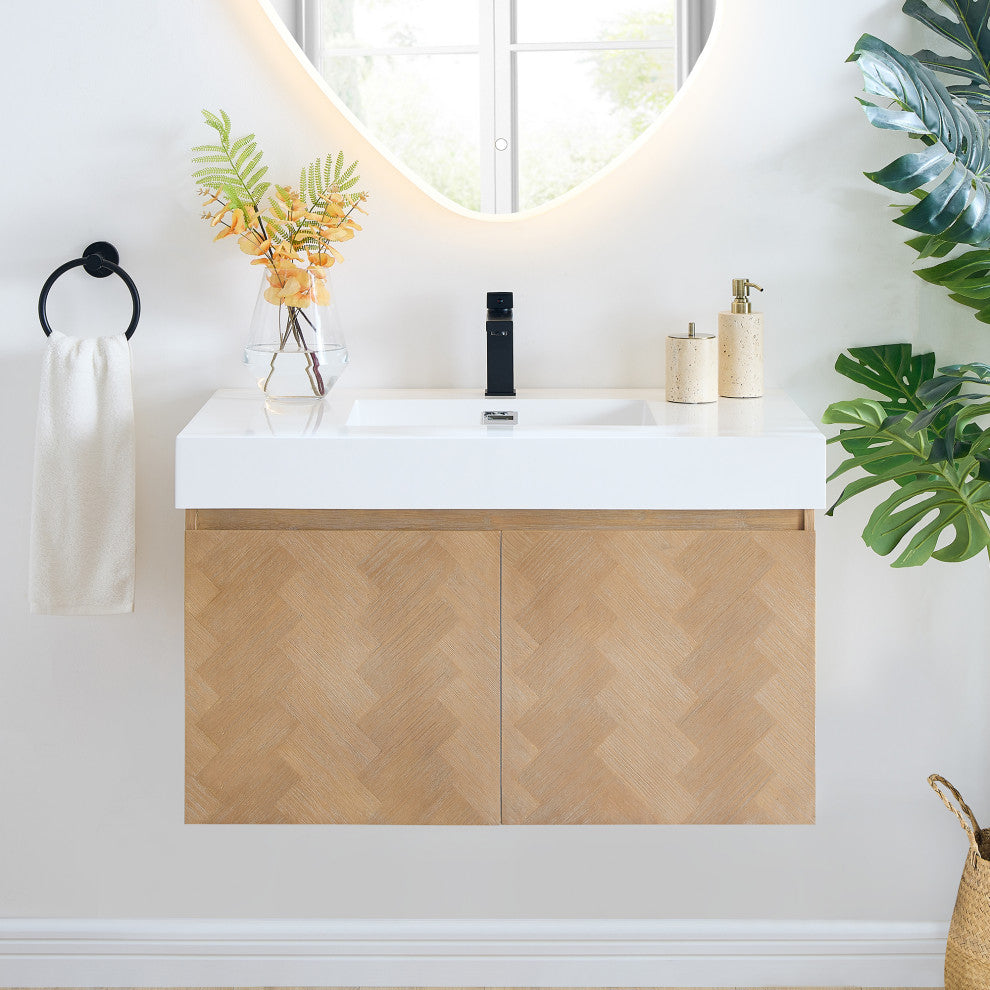 Siena Wall-mounted Single Bath Vanity, Light Brown, 36inch, No Mirror